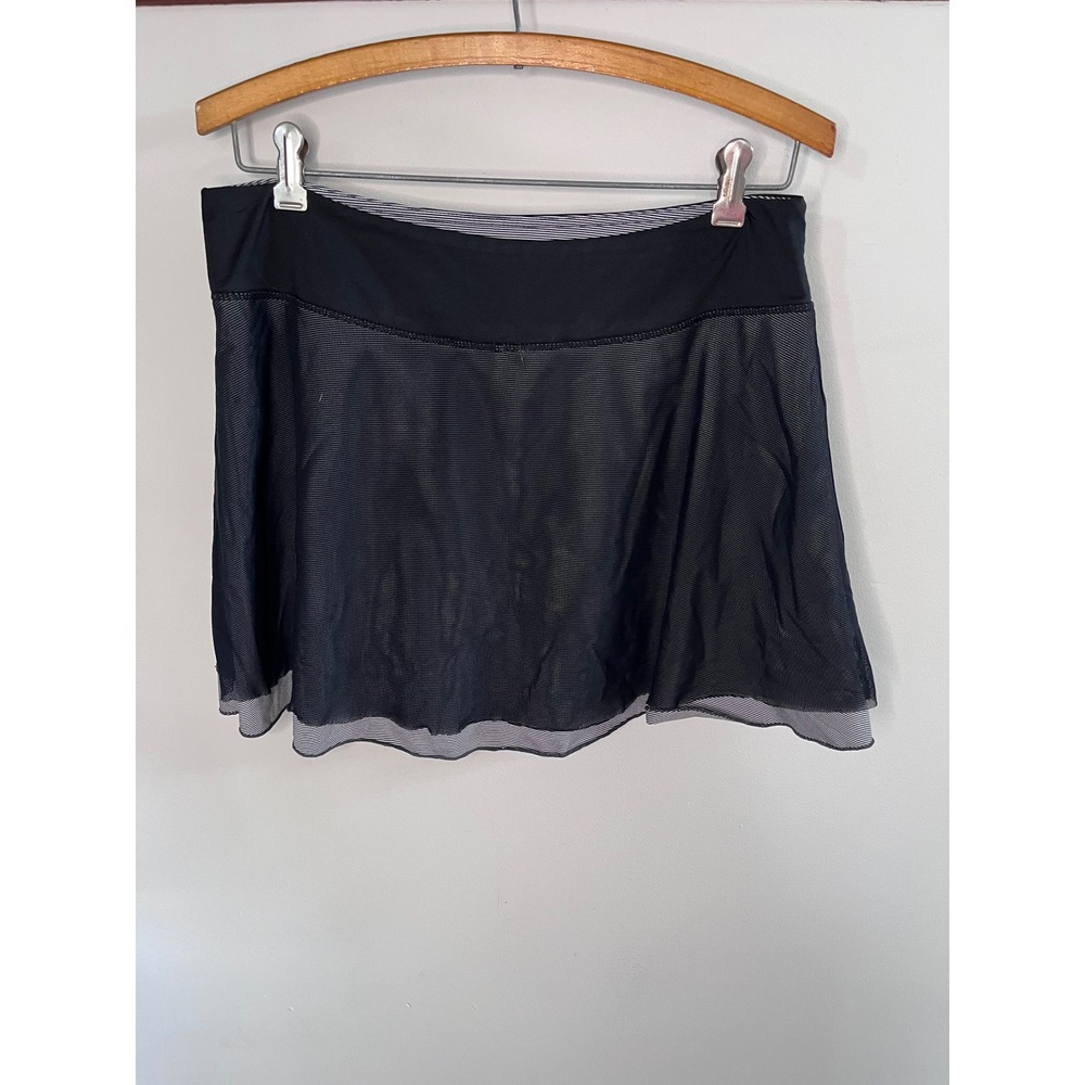 Kyodan Women Black Mesh Active Skort with Built-in Shorts Striped Trim Size L